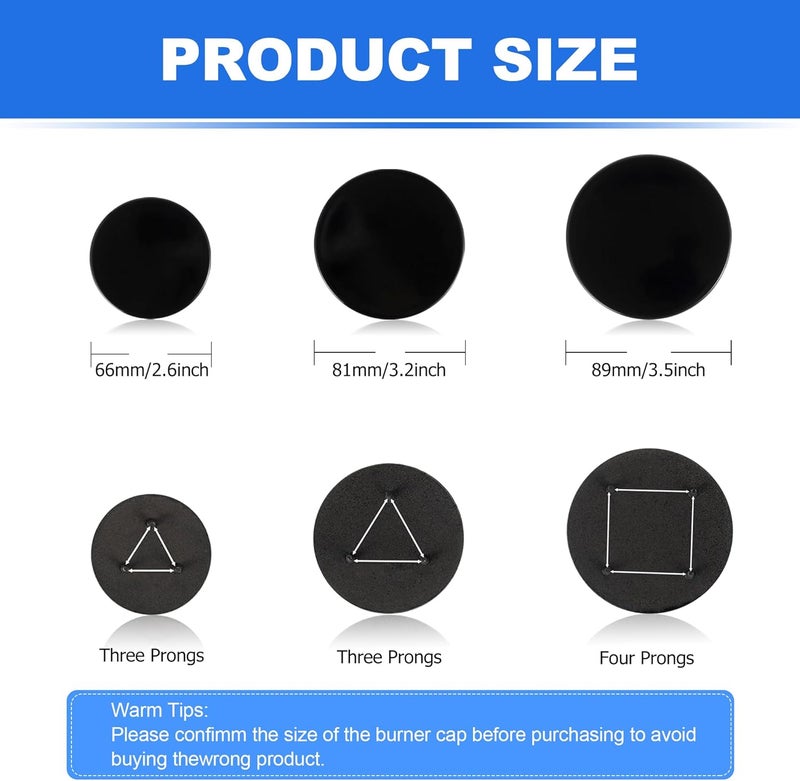 senkap Upgraded Surface Burner Caps Set Replacement for GE Gas Range/Stove/Oven,wb29k10009-1 Small Cap-2.6 inches wb29k10001-1 Medium Caps-3.2 inches wb29k10006-1 Large Cap-3.5 inches,Shiny Black (3Pcs) - Image 3